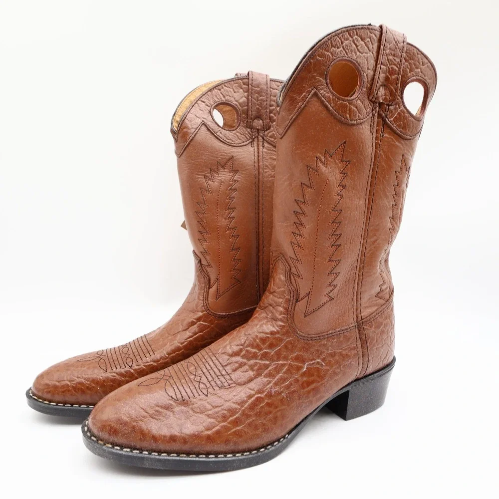 Laredo Tan Bullhide Western Boots Boys 2D Tan Leather NWT Deadstock CB293